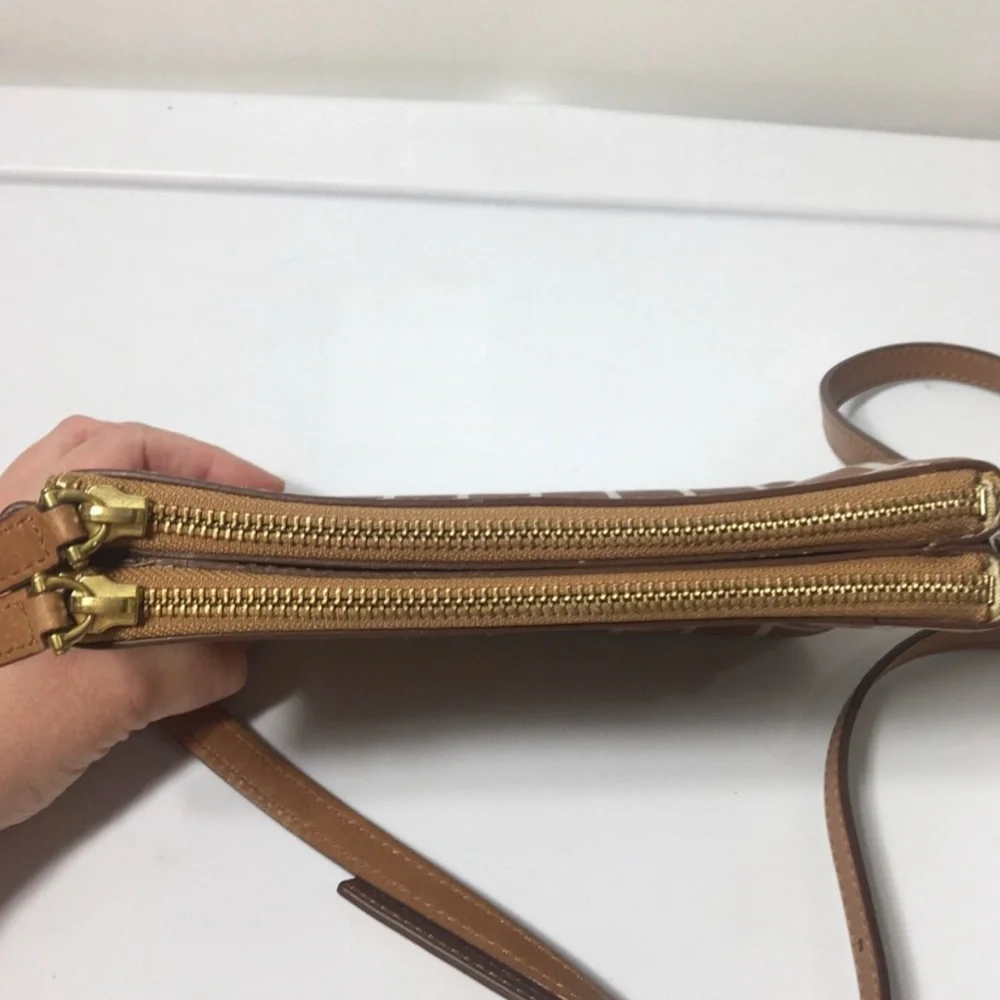 Fossil tan and white checkered leather crossbody bag. - Picture 11 of 14